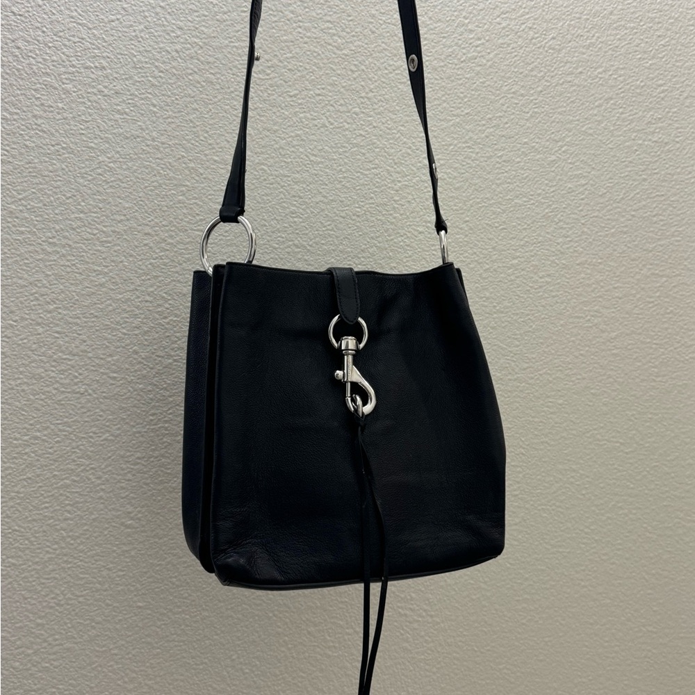 Women Shoulder Bag Rebecca Minhoff Megan black leather shoulder bag